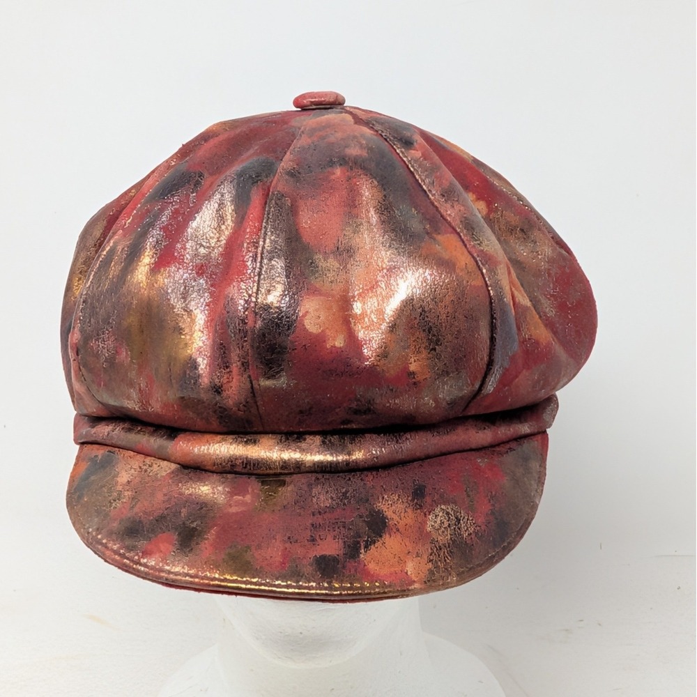 Nordstrom Womens Metallic Newsboy Hat Copper Red Distressed Baker Boy Cap 22in